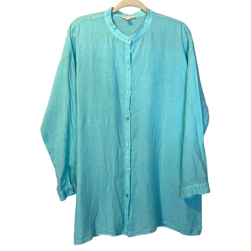 Eileen Fisher Turquoise Button-Front Tunic